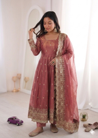 Rudhira Embroidery Sequins Fandy Silk Work Suit Set