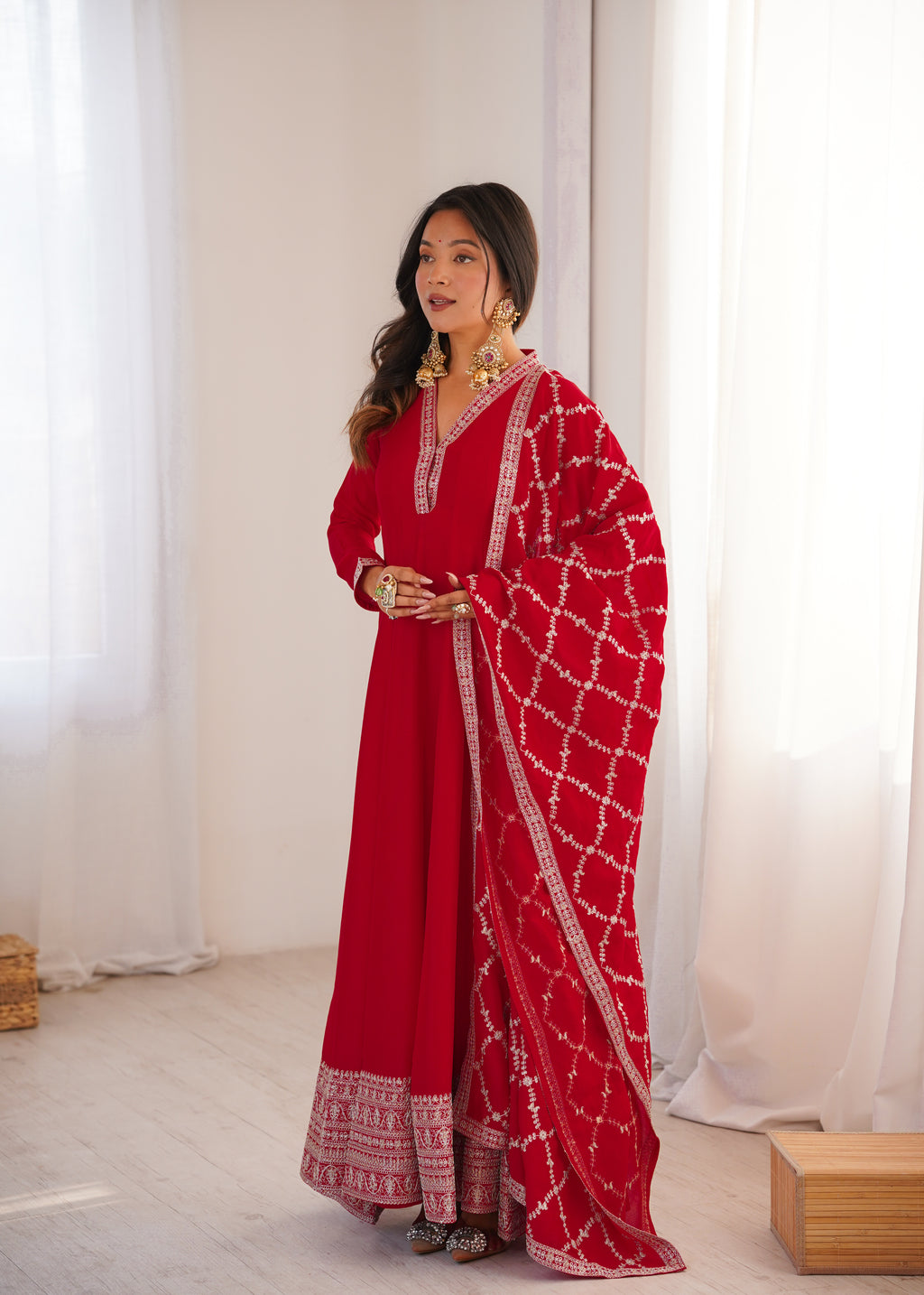 Red Vichitra Silk Kurta Set