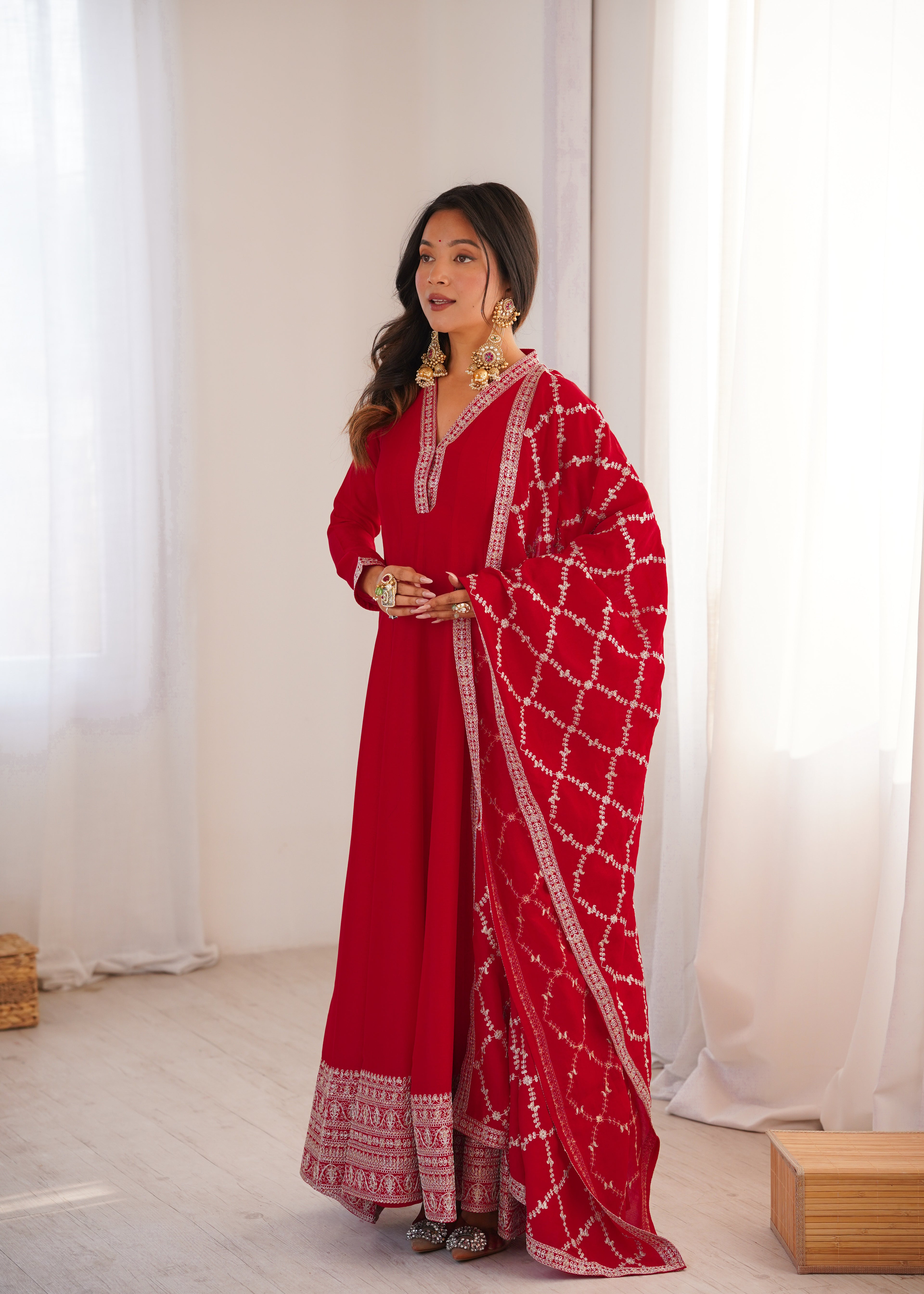 Red Vichitra Silk Kurta Set
