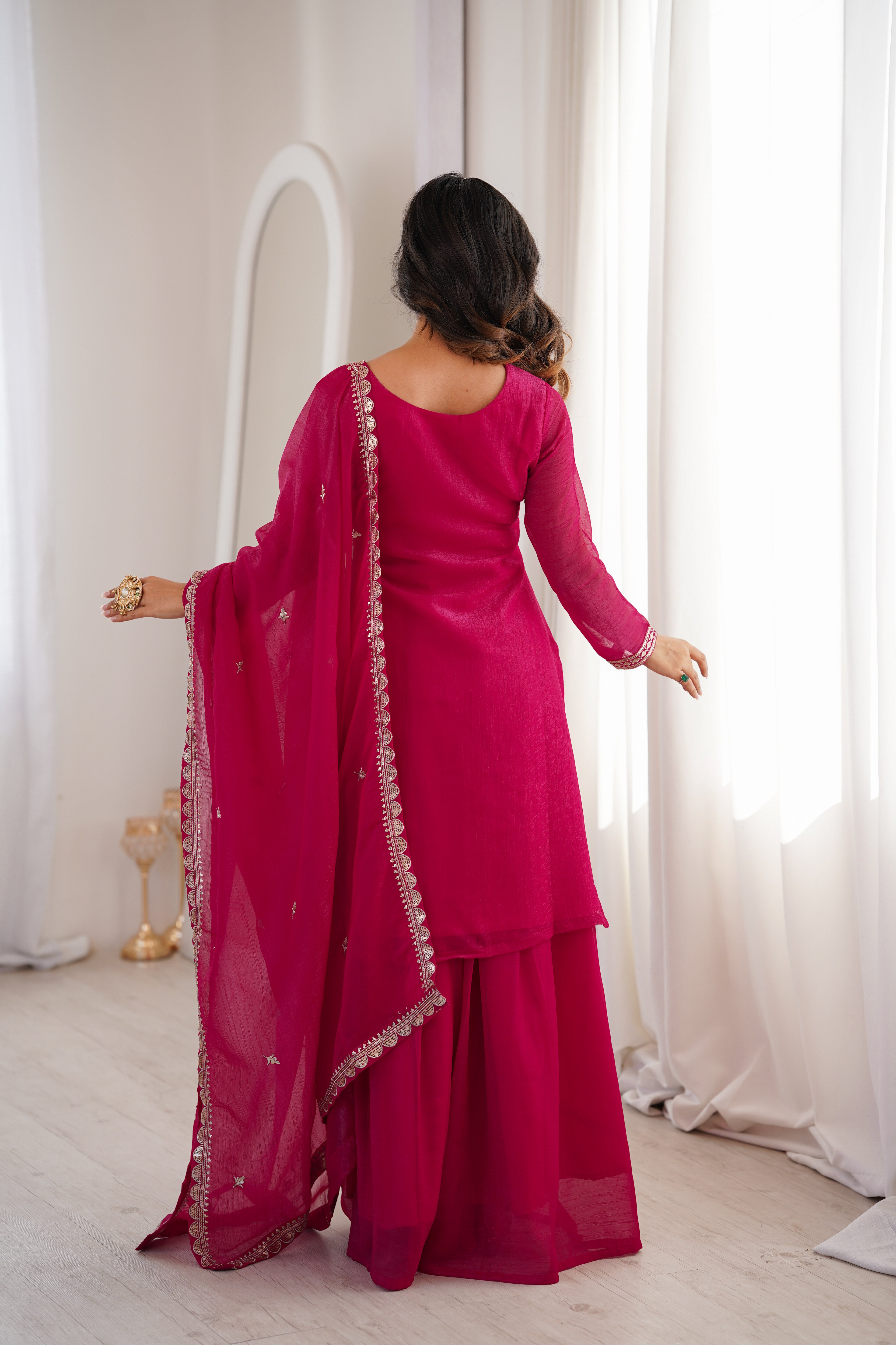 Dark Pink Crunchy Silk Sharara Set