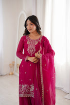 Dark Pink Crunchy Silk Sharara Set