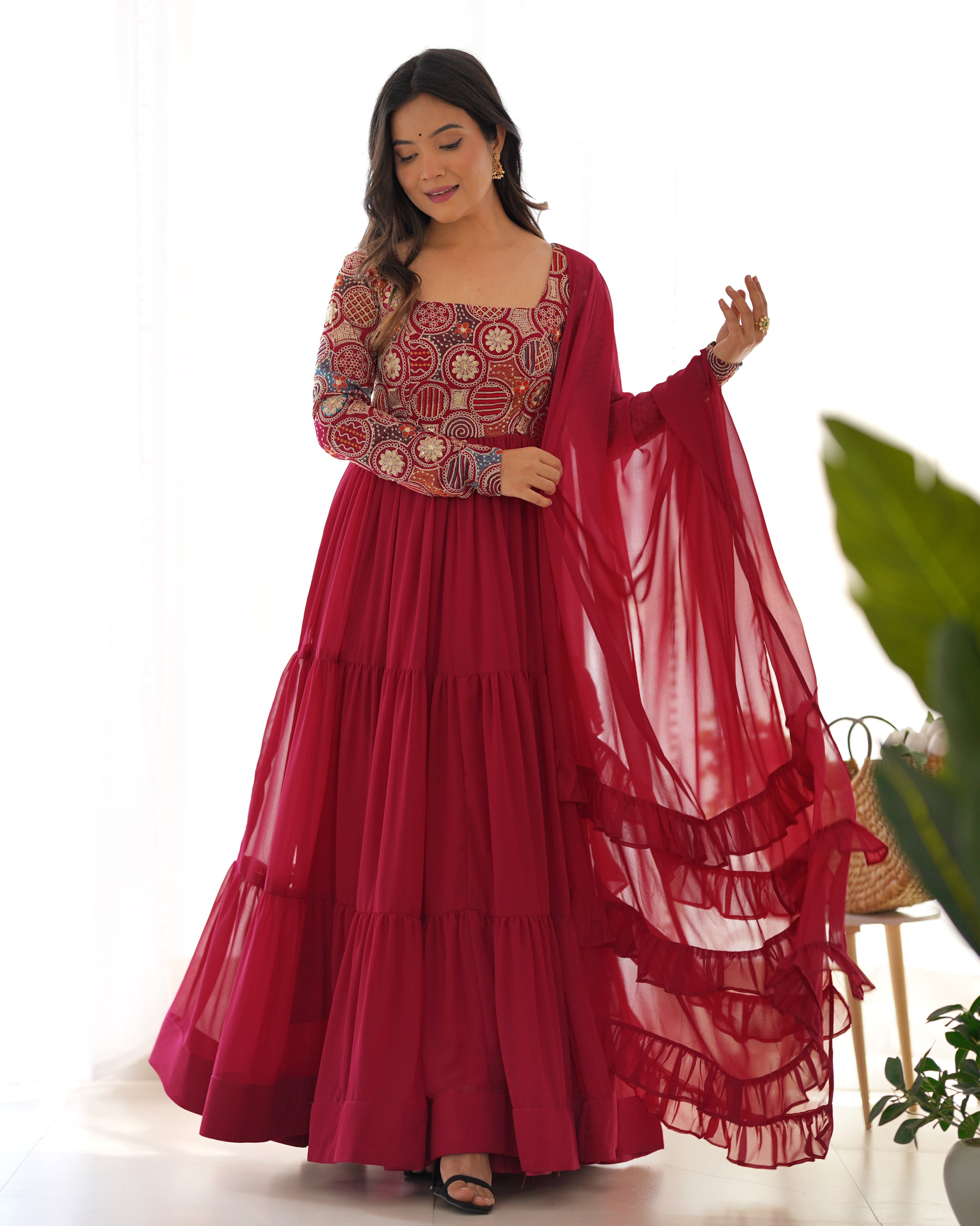 Red Georgette Cherry Kurta Set