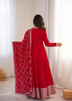 Red Vichitra Silk Kurta Set