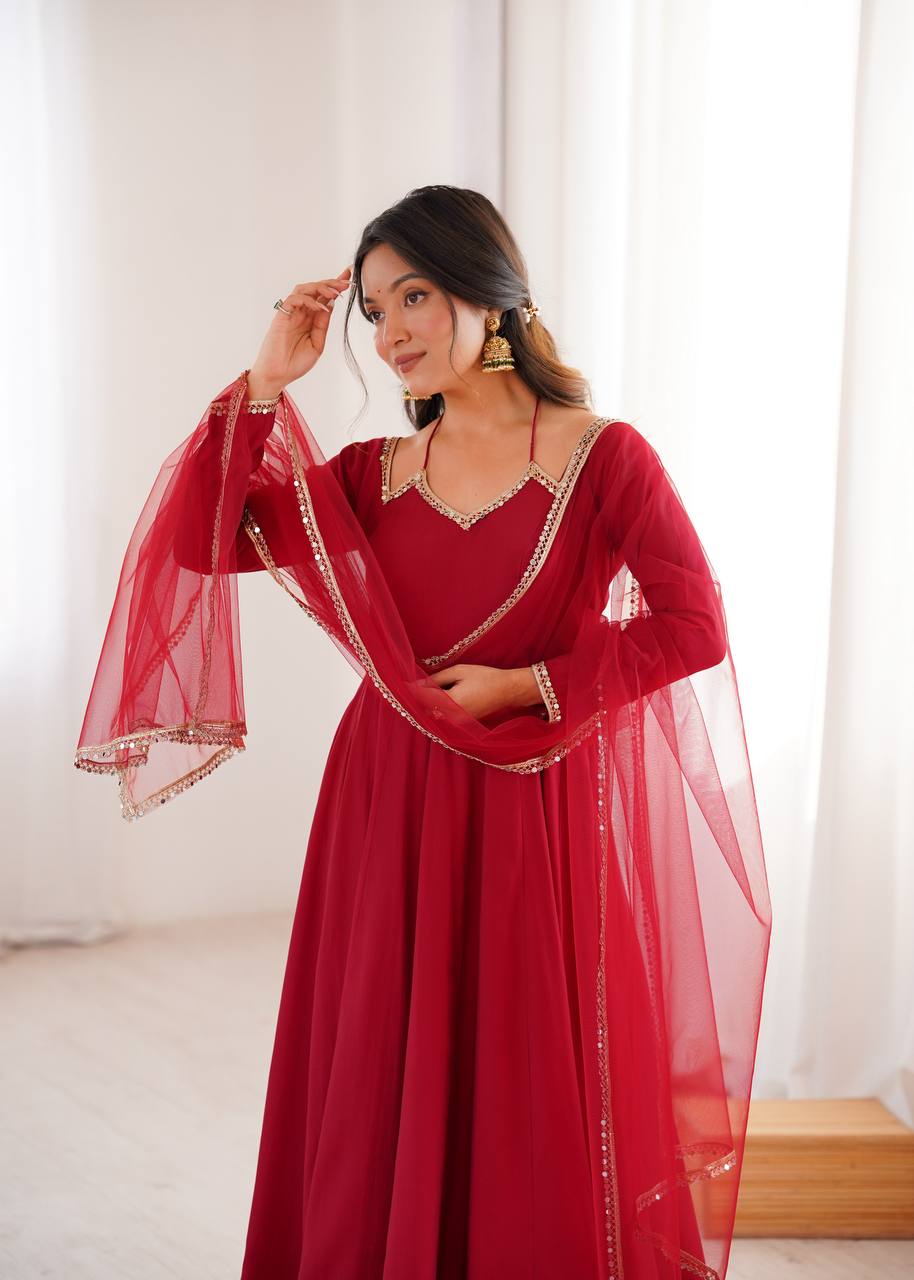 Maroon Romansilk Chanderi Kurta Set