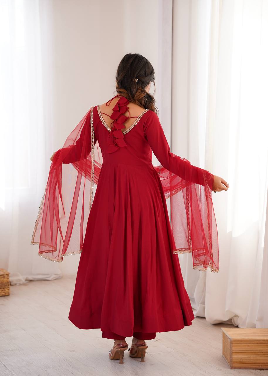 Maroon Romansilk Chanderi Kurta Set