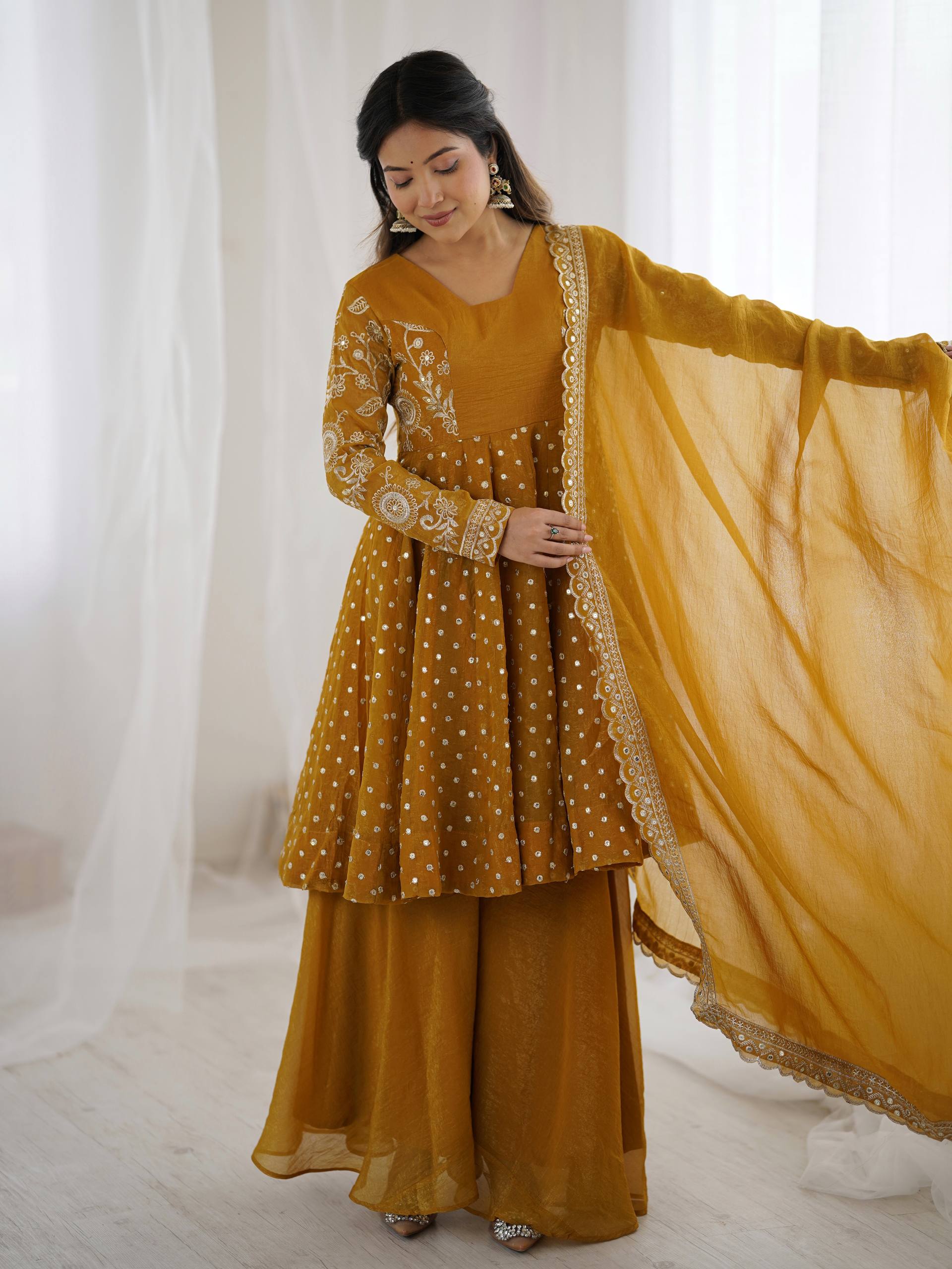 Yellow Crunchy Silk Sharara Set