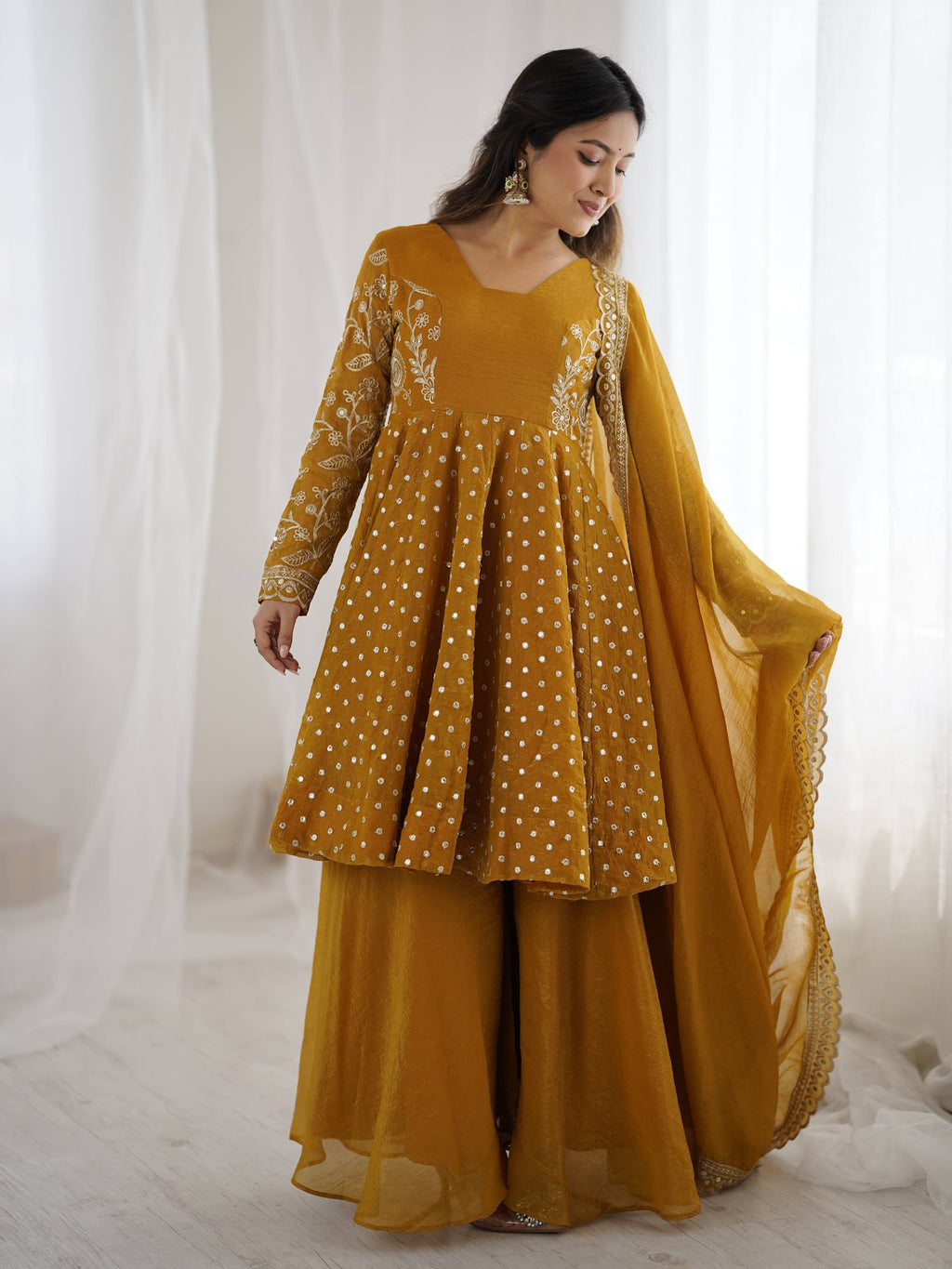 Yellow Crunchy Silk Sharara Set