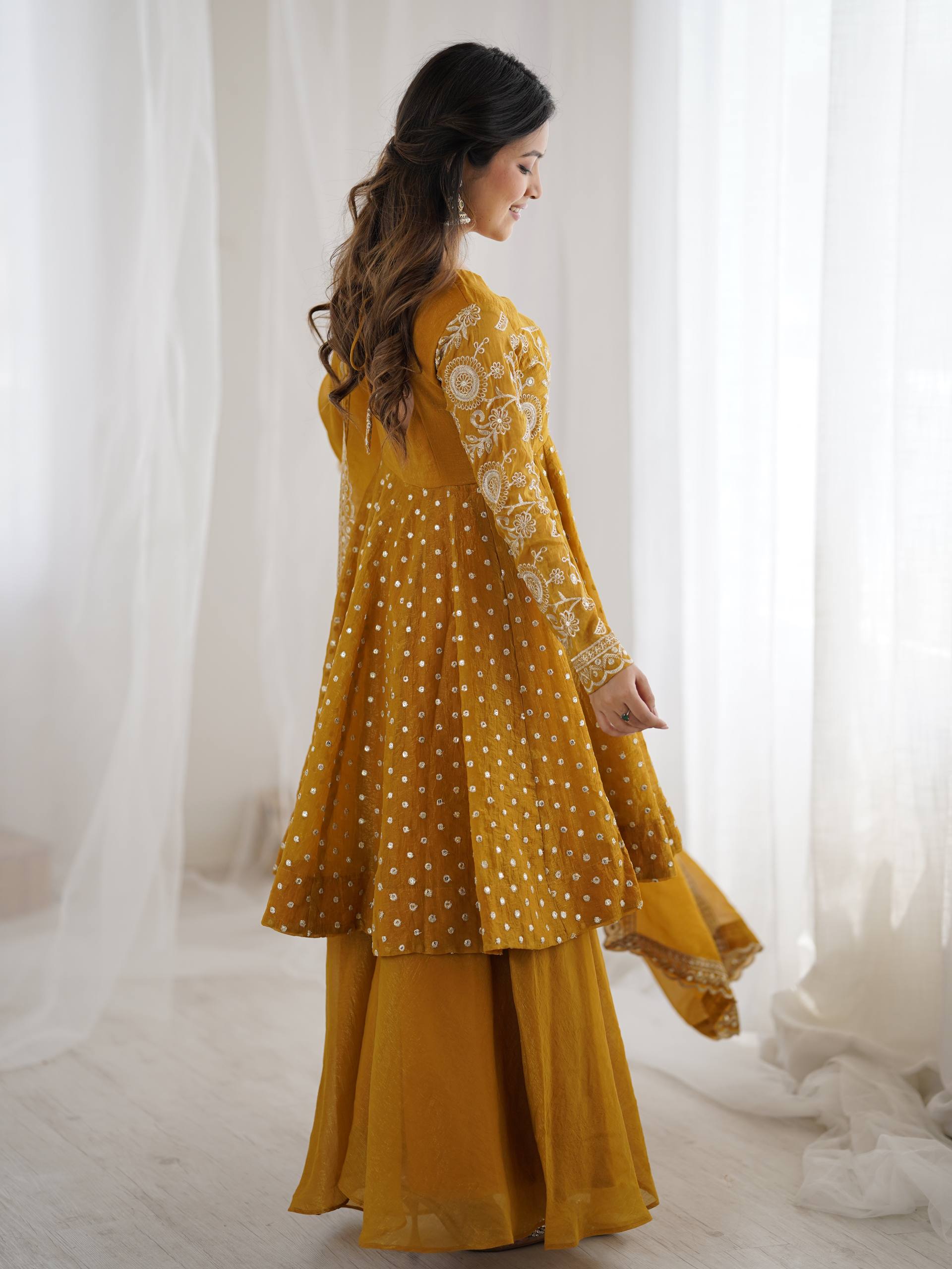 Yellow Crunchy Silk Sharara Set