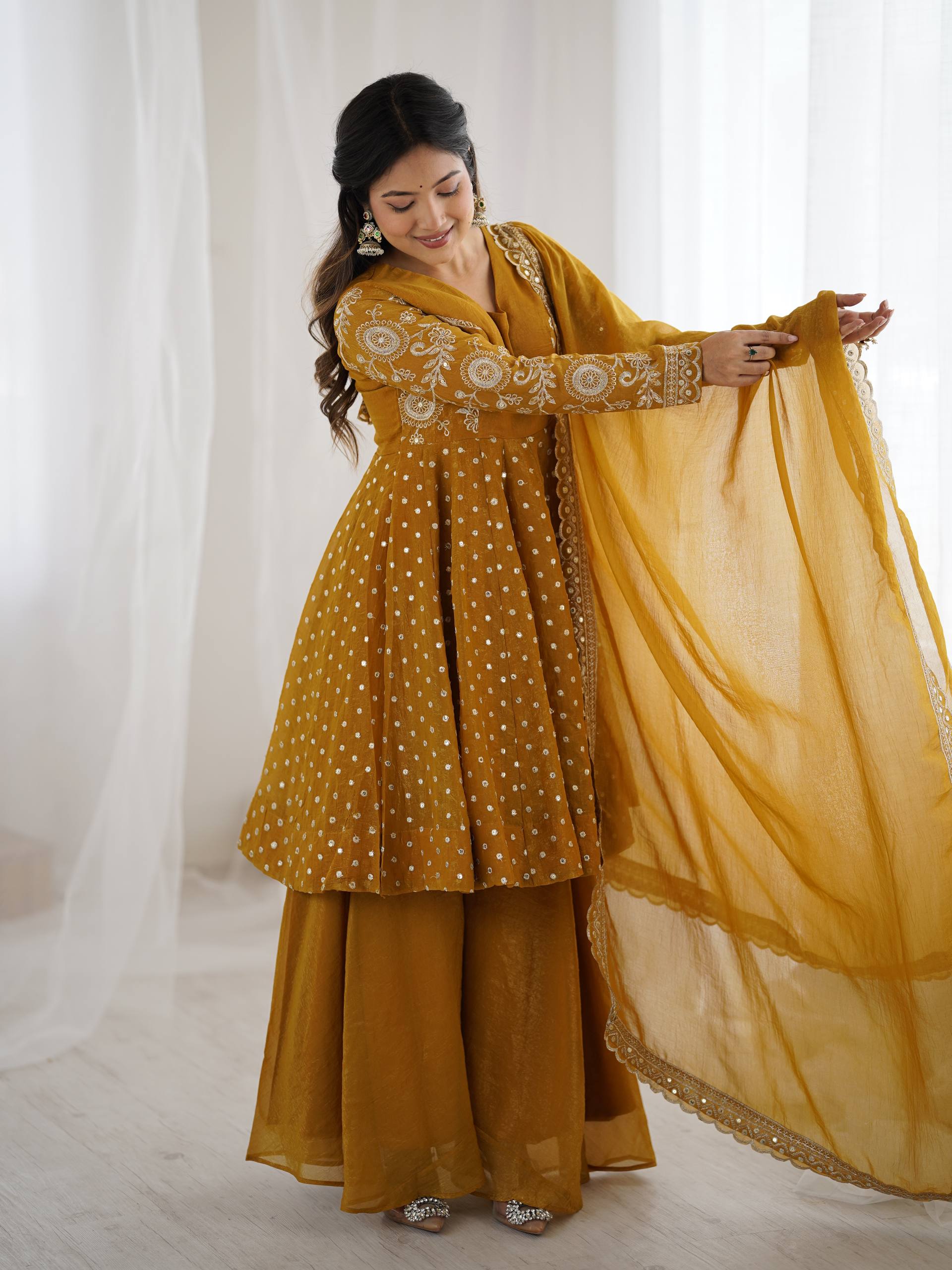 Yellow Crunchy Silk Sharara Set