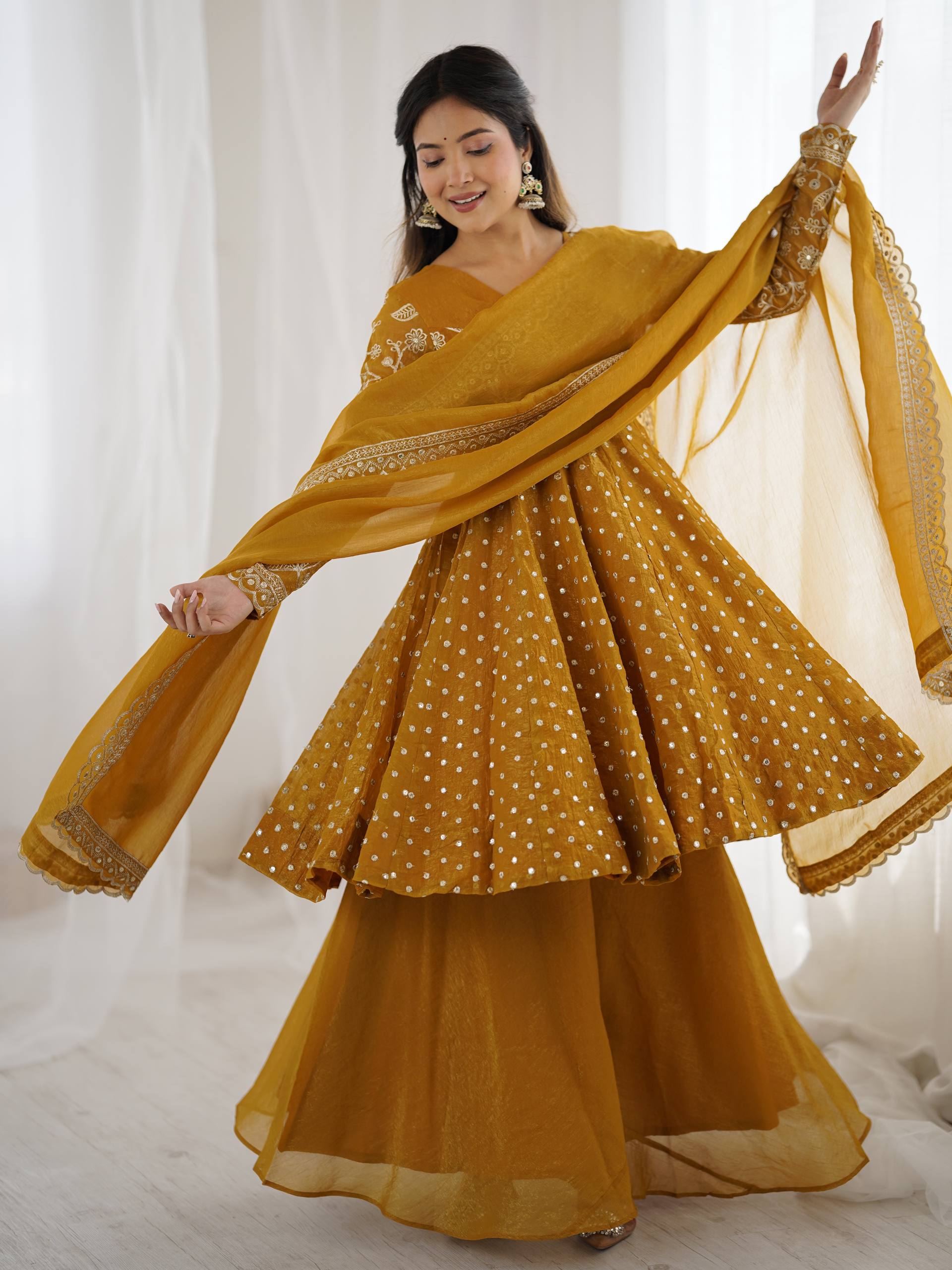 Yellow Crunchy Silk Sharara Set