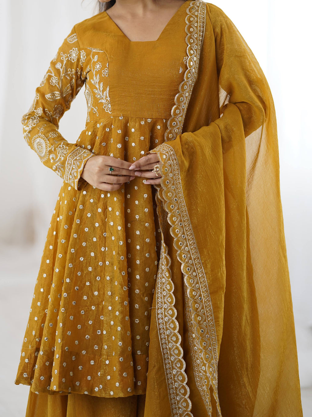 Yellow Crunchy Silk Sharara Set