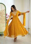 Mustard Heavy Embroidery Rainbow Sequence with Moti Work Suit Set