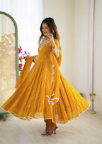 Mustard Heavy Embroidery Rainbow Sequence with Moti Work Suit Set