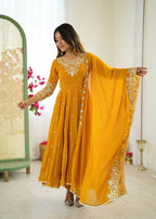 Mustard Heavy Embroidery Rainbow Sequence with Moti Work Suit Set