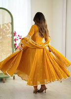 Mustard Heavy Embroidery Rainbow Sequence with Moti Work Suit Set