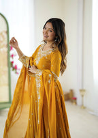 Mustard Heavy Embroidery Rainbow Sequence with Moti Work Suit Set