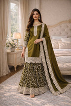 Green Fandy Silk Eid Sharara Set