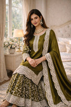 Green Fandy Silk Eid Sharara Set