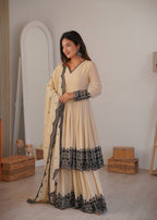 Cream Faux Georgette Sharara Set