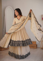Cream Faux Georgette Sharara Set
