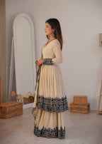 Cream Faux Georgette Sharara Set
