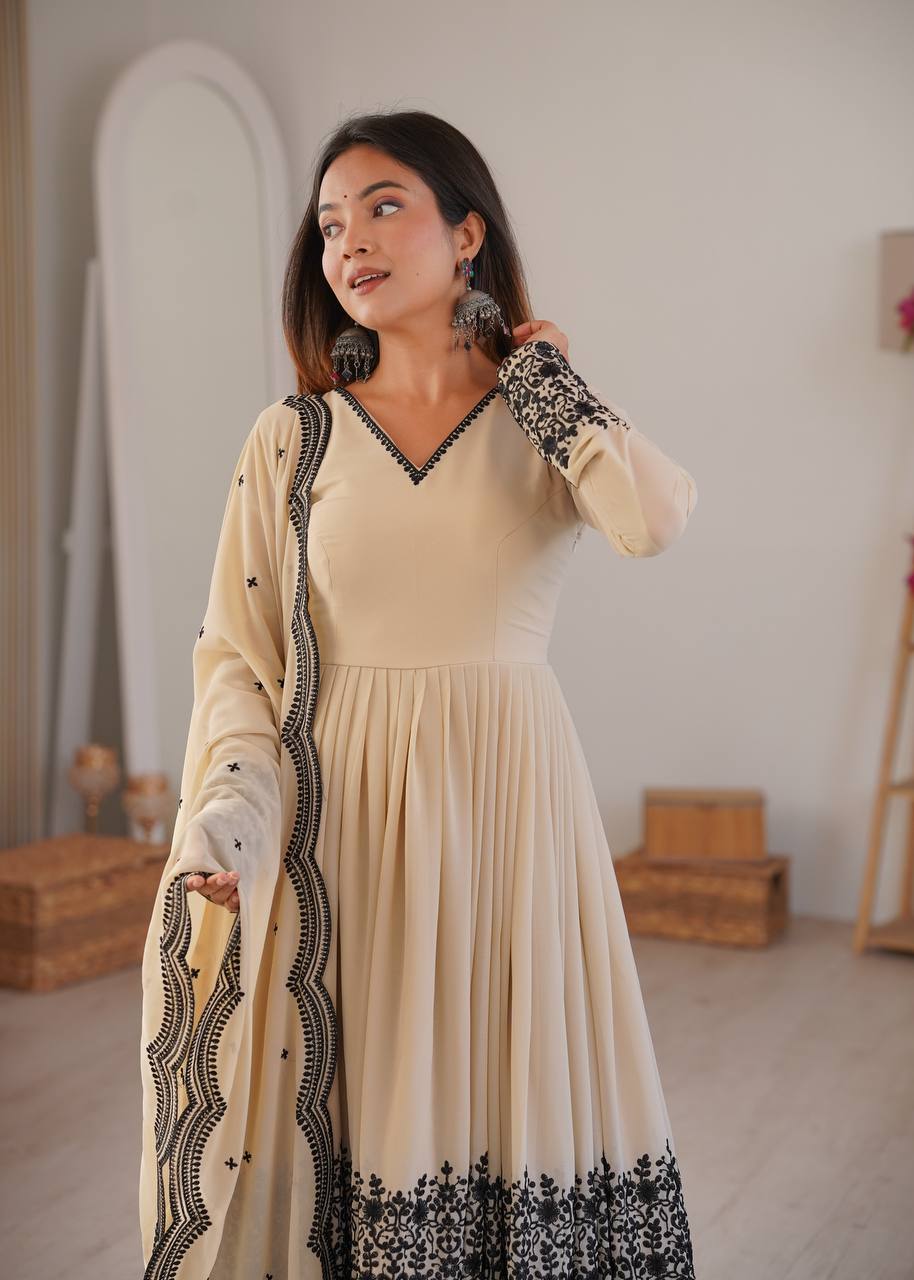 Cream Faux Georgette Sharara Set