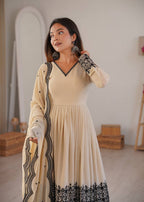Cream Faux Georgette Sharara Set
