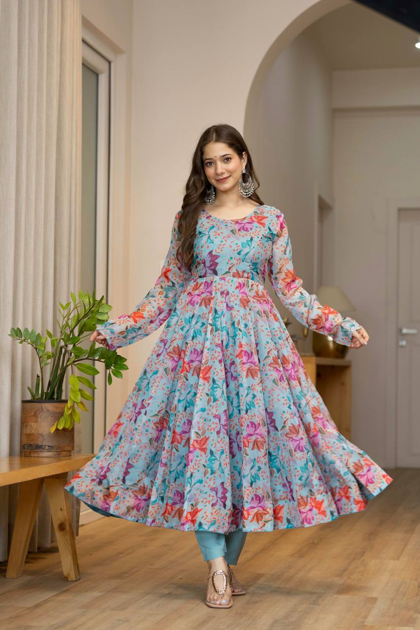 Blue Star Organza Kurta Set