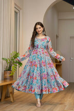 Blue Star Organza Kurta Set