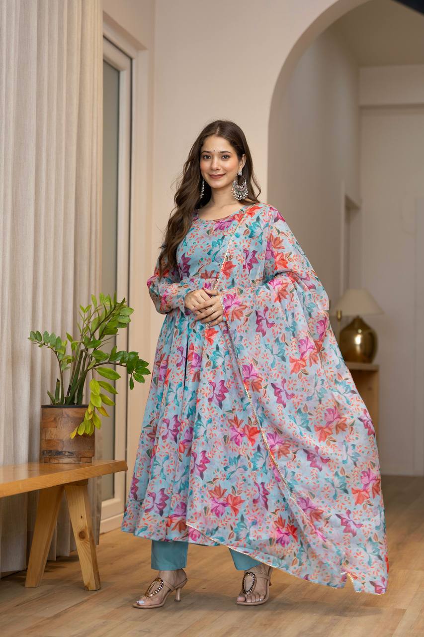 Blue Star Organza Kurta Set