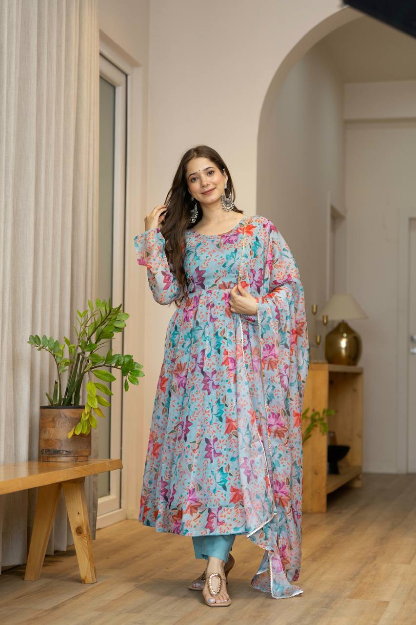 Blue Star Organza Kurta Set