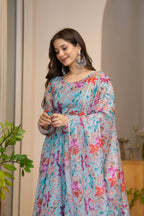 Blue Star Organza Kurta Set