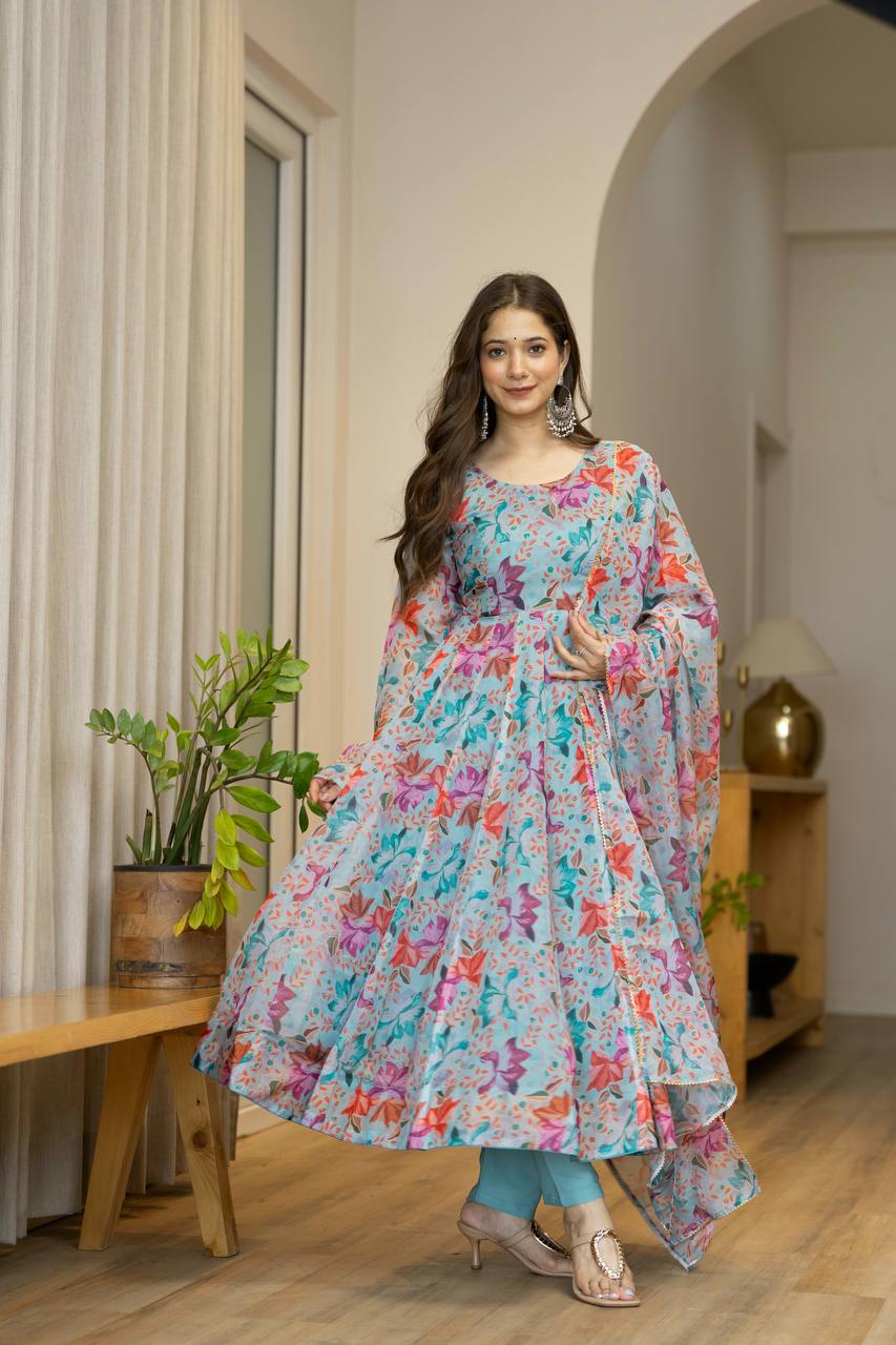 Blue Star Organza Kurta Set