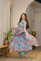 Blue Star Organza Kurta Set