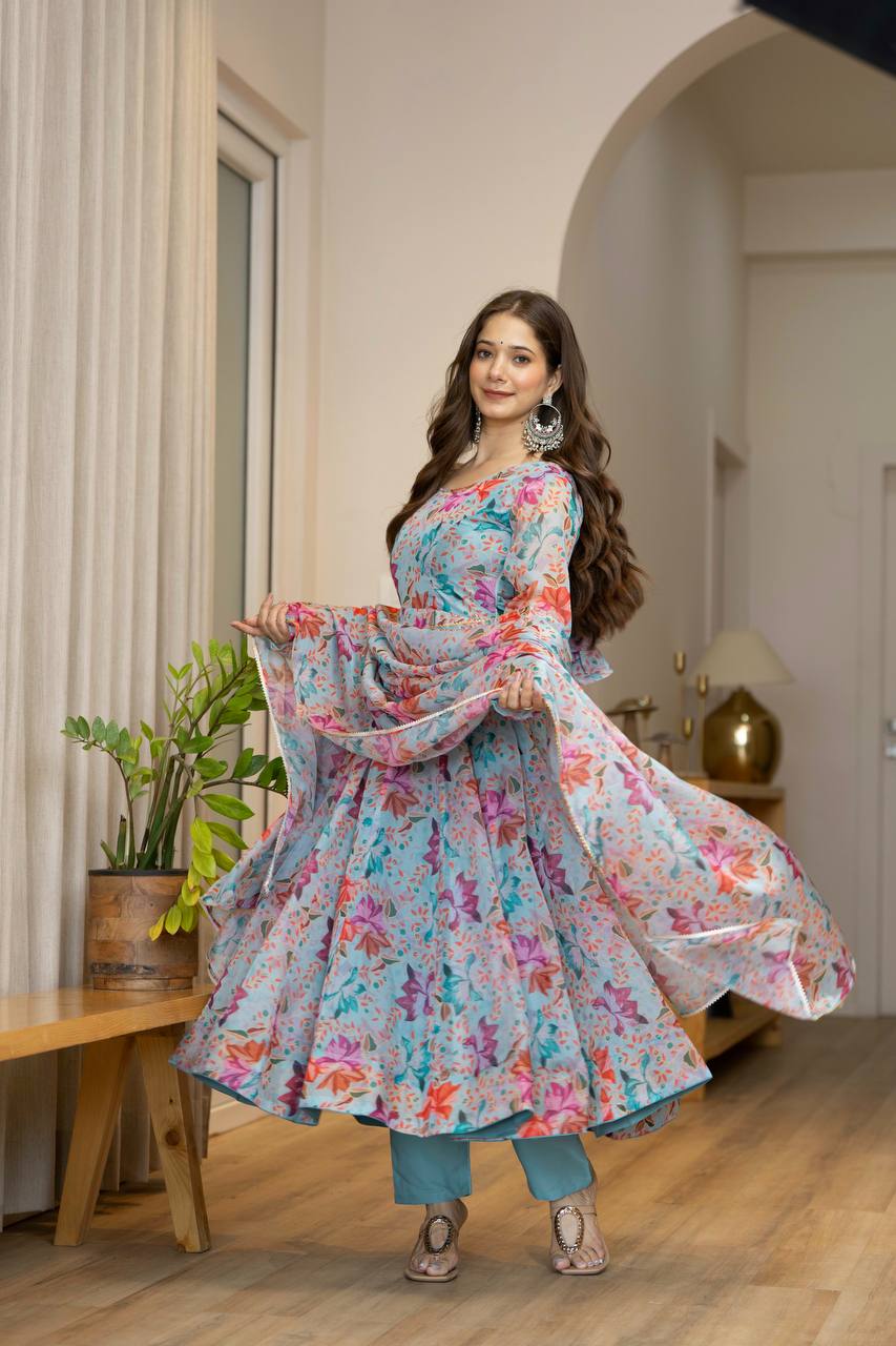 Blue Star Organza Kurta Set