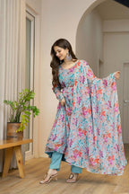 Blue Star Organza Kurta Set