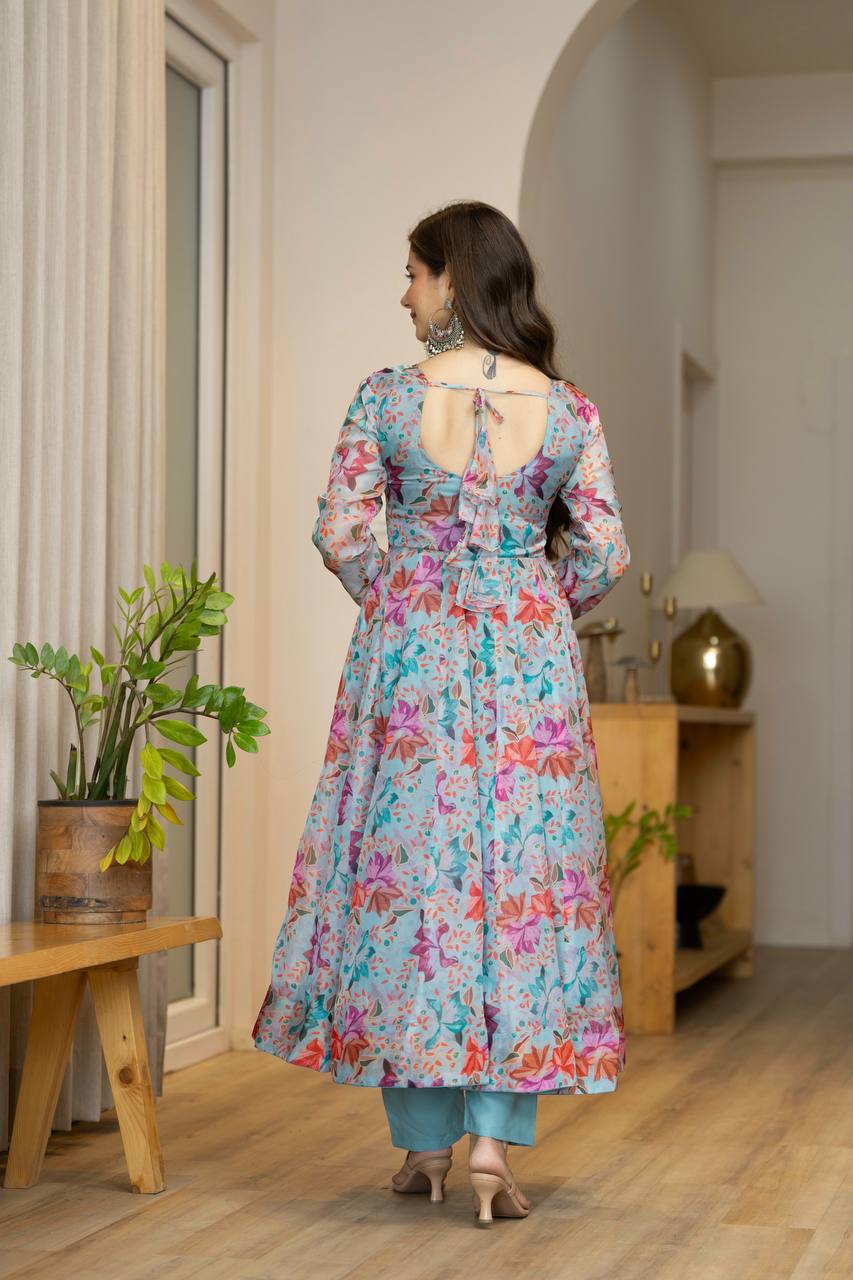 Blue Star Organza Kurta Set
