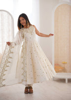 White Roman Embroidery Work Suit Set