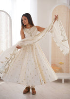 White Roman Embroidery Work Suit Set