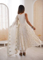 White Roman Embroidery Work Suit Set
