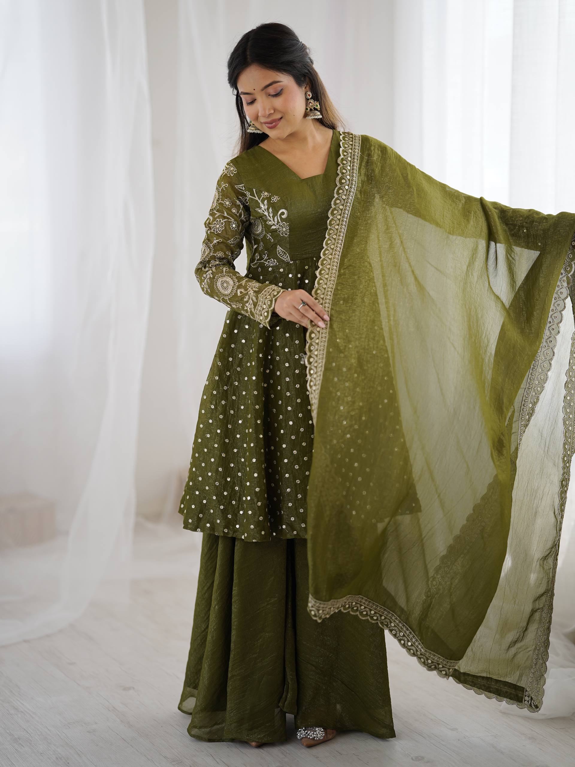 Mehendi Crunchy Silk Sharara Set