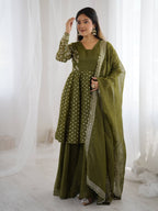 Mehendi Crunchy Silk Sharara Set