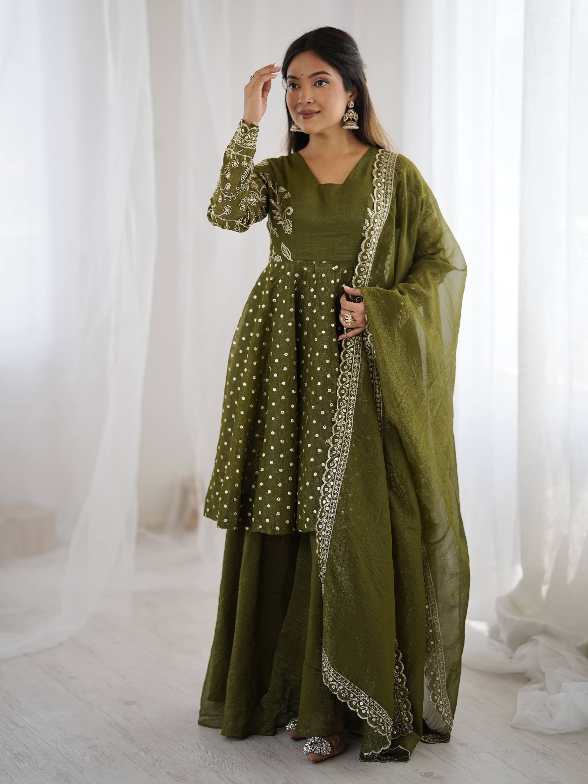 Mehendi Crunchy Silk Sharara Set