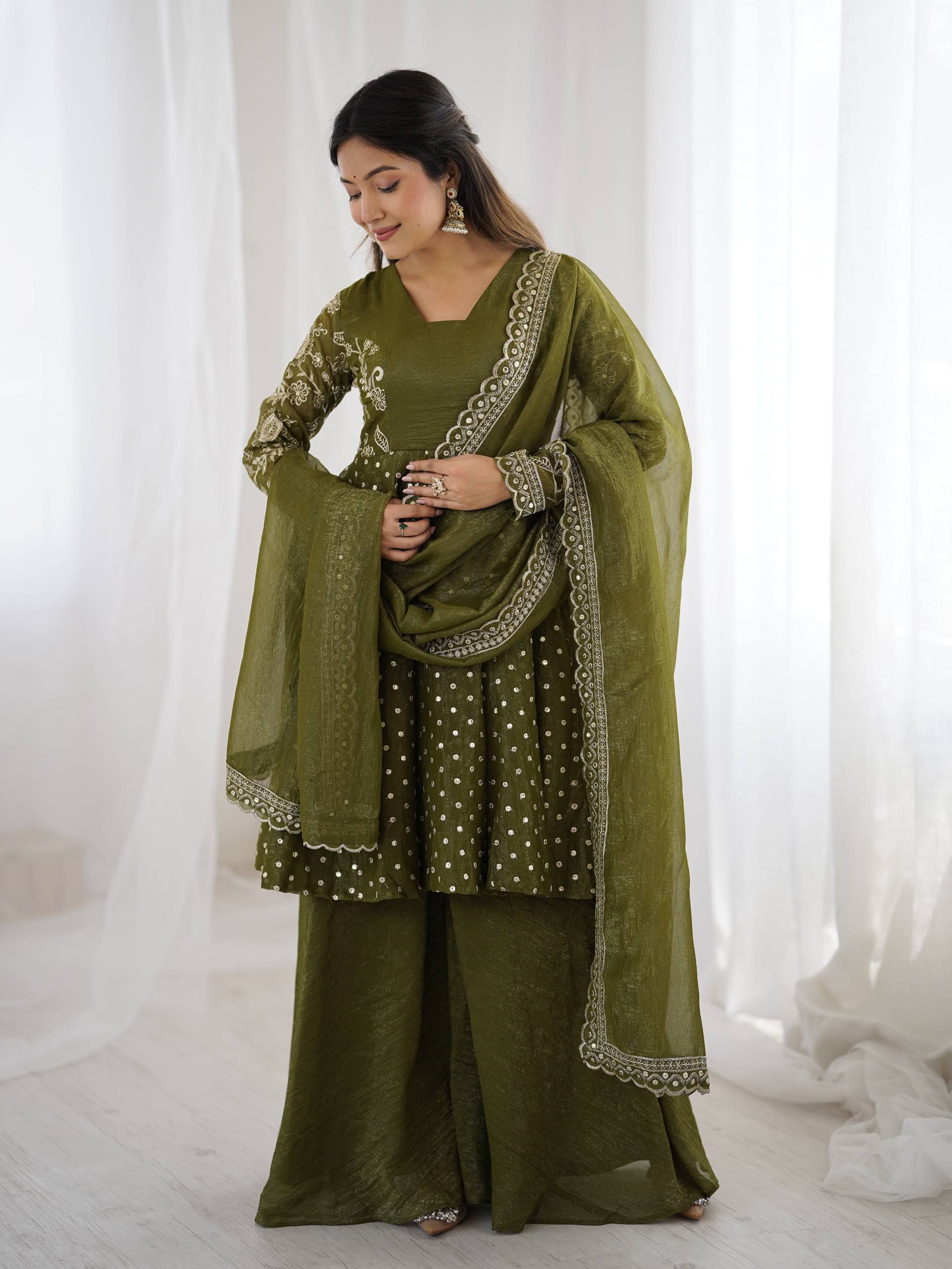 Mehendi Crunchy Silk Sharara Set