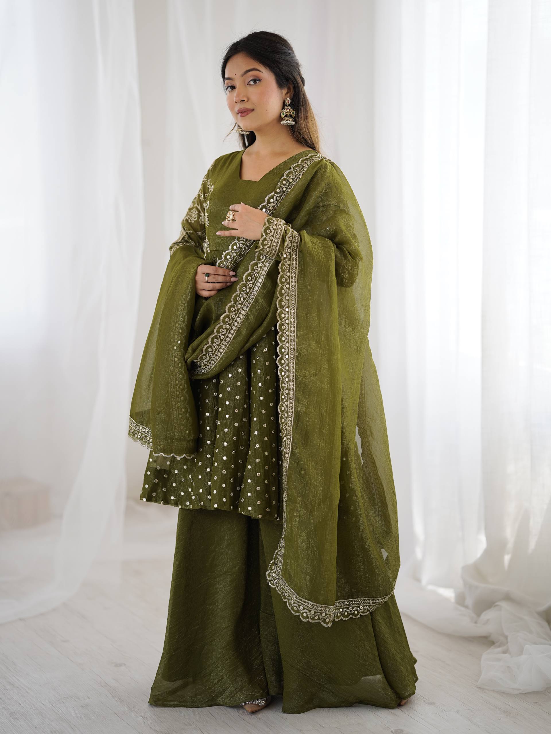 Mehendi Crunchy Silk Sharara Set