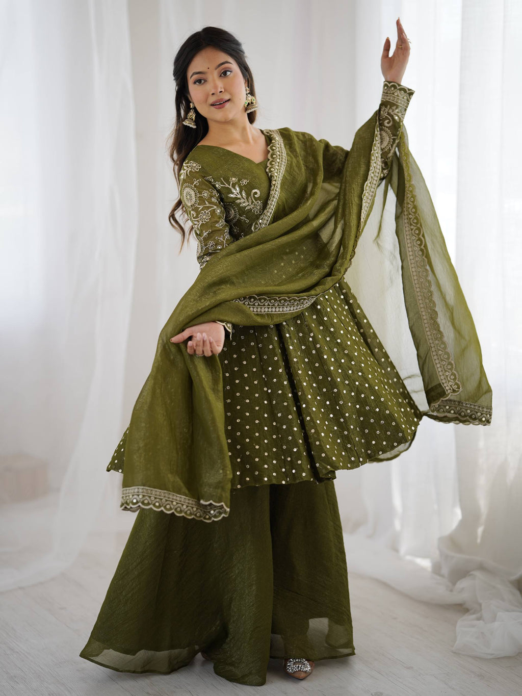 Mehendi Crunchy Silk Sharara Set