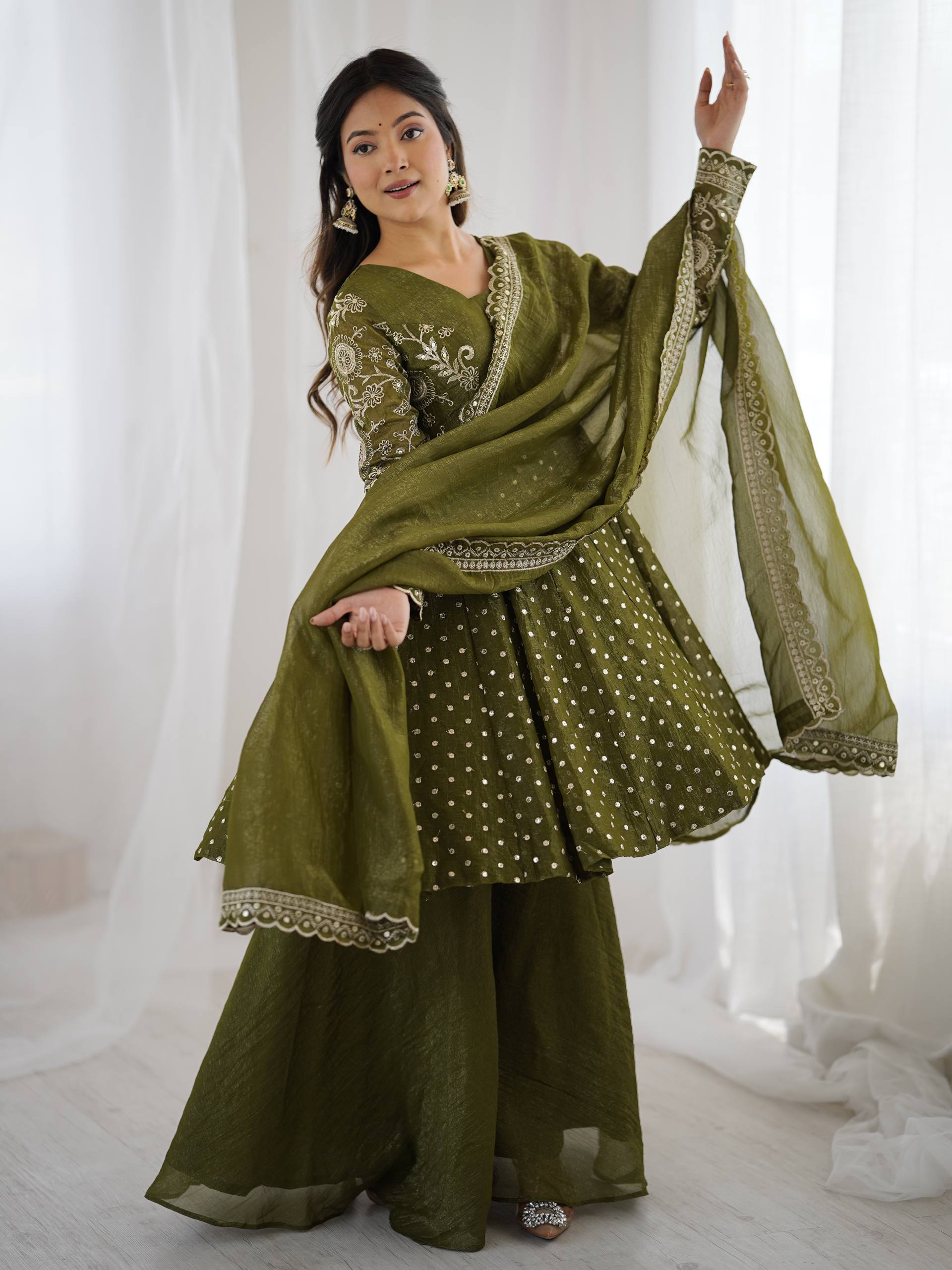 Mehendi Crunchy Silk Sharara Set