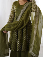 Mehendi Crunchy Silk Sharara Set