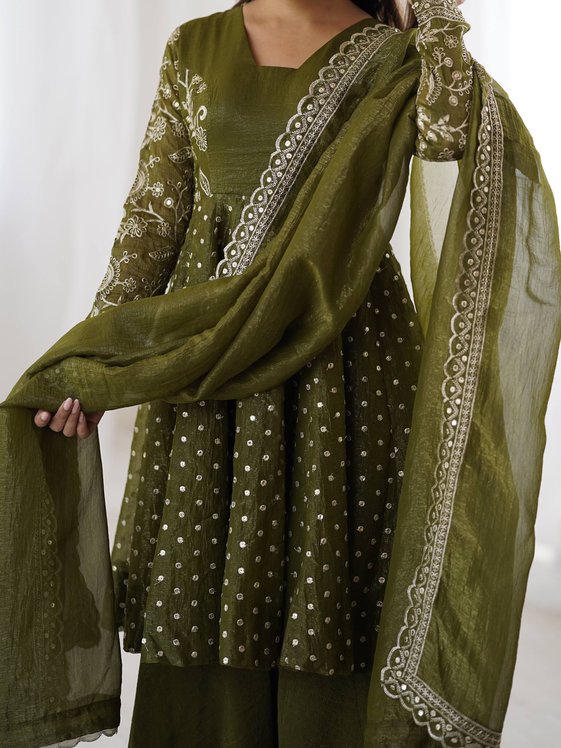 Mehendi Crunchy Silk Sharara Set