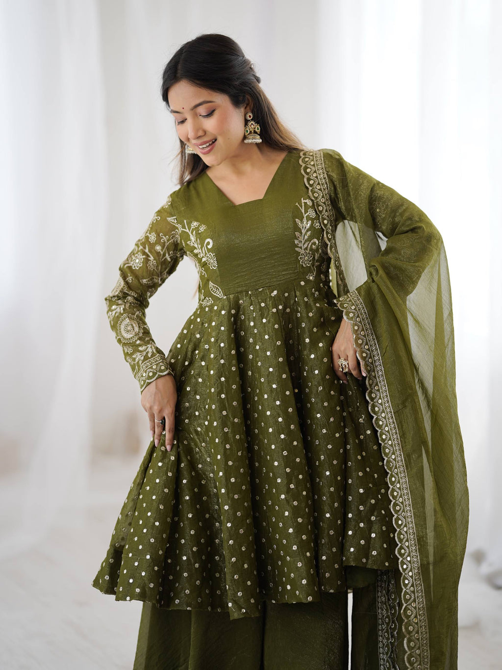 Mehendi Crunchy Silk Sharara Set